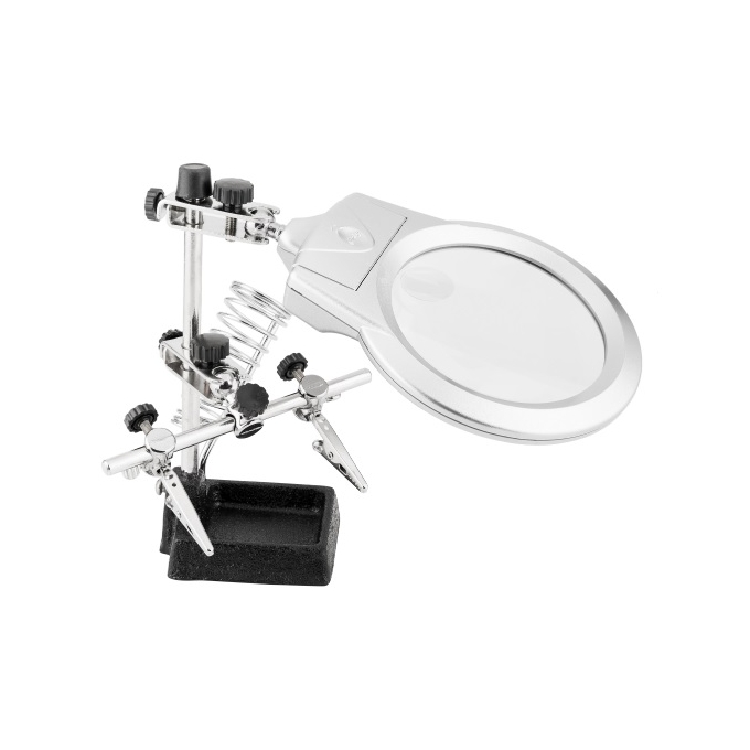 SOLVER - SUPORTE DE FERRO DE SOLDA COM LUPA LED - SLP-100