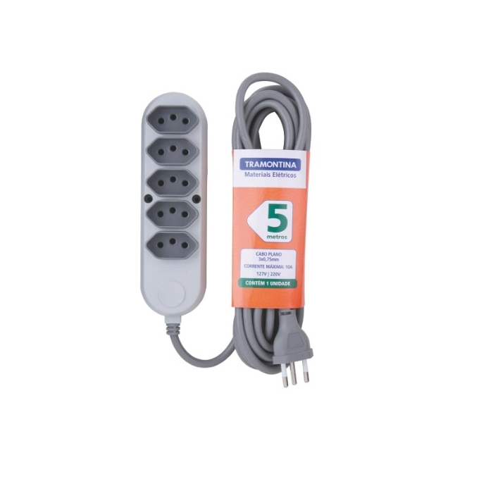 EXTENSAO 5 TOMADAS (2P + T) CABO - 5 MT